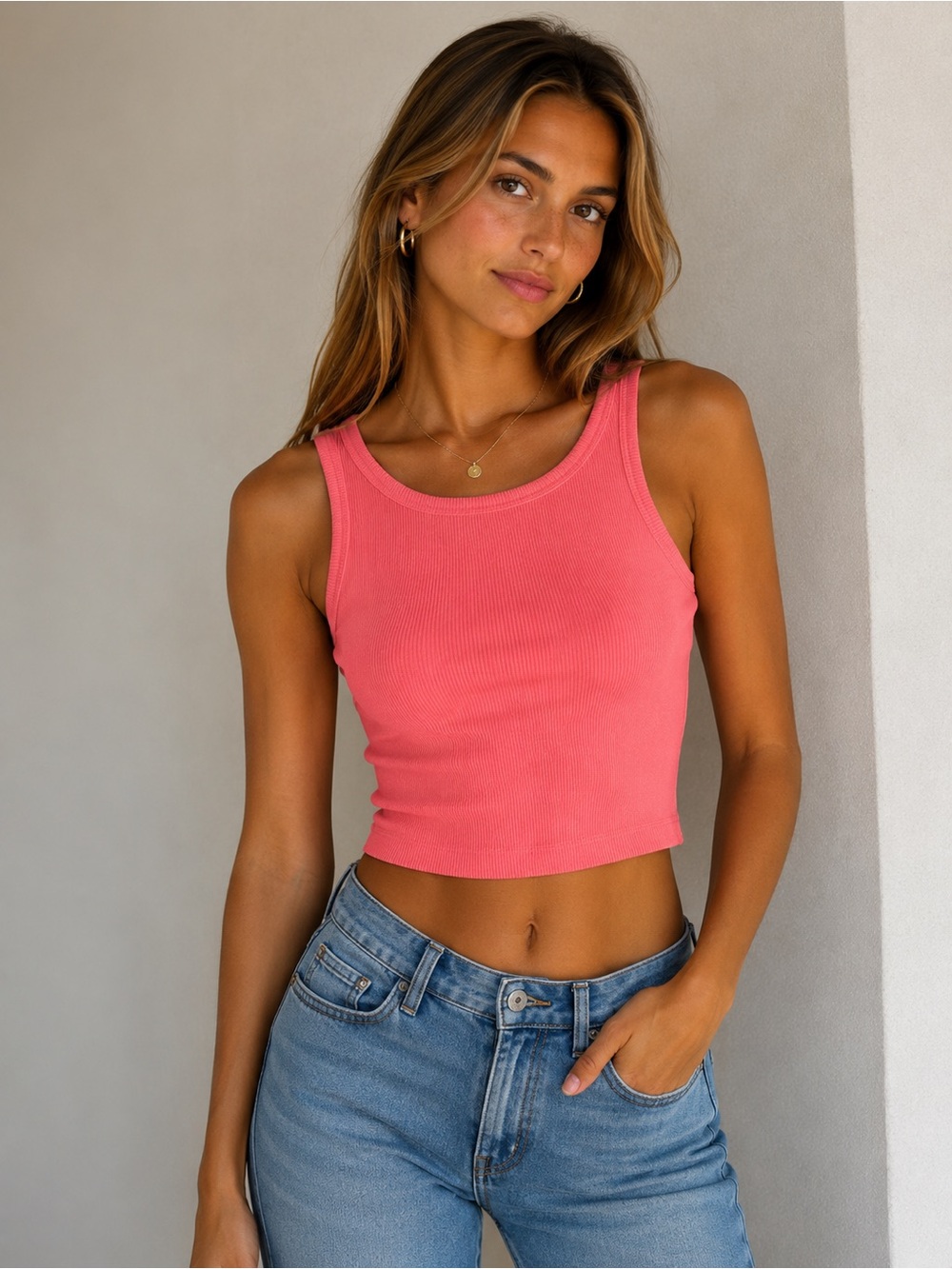 Target Neon Pink Ribbed Cropped Tank Top